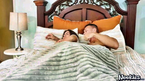 Serena Hill and Selina Bentz in threesome with stud groping in bed