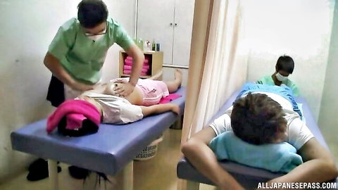 Kinky Japanese babe massaged erotically by two men in JAV scene