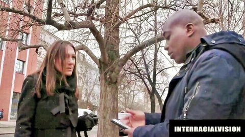Rebecca Black chats with Joachim Kessef in interracial outdoor winter scene