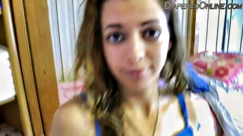 Pastel in nanny POV diaper fetish, smiling with cleavage in blue top