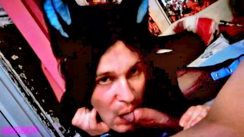 AIKOBOY goth cat girl in cosplay giving intense blowjob