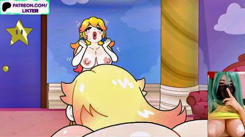 Animated futanari Princess Peach exposing huge tits and penis