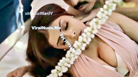 Priyanka Chaurasiya in suhagrat embrace, deep cleavage in pink dress