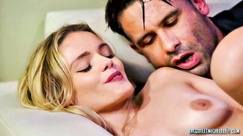Jade J'adore blonde topless in sweaty passionate kiss with stud