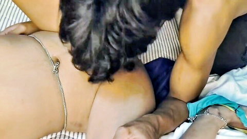 Muscular South Asian man grips nude Indian woman's bare ass in doggy style position