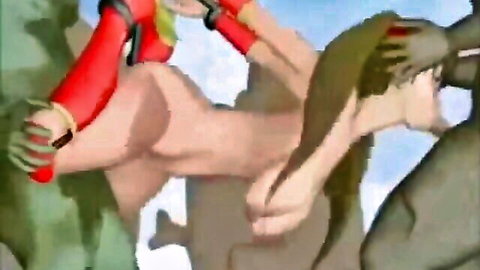 3D anime girl gangbanged by muscular green orcs in hentai scene