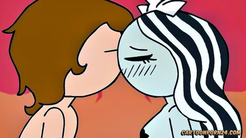 Anime boy and girl kissing nude in morning coffee cartoon porn