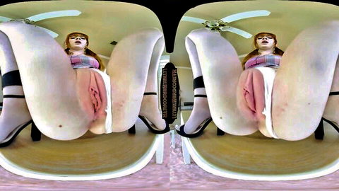 Michelle Anthony spreads legs in thigh-high stockings exposing pussy on chair