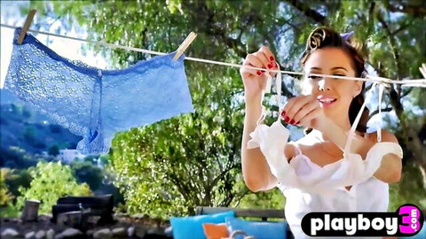 Hispanic beauty with perfect booty posing solo while hanging blue lace panties