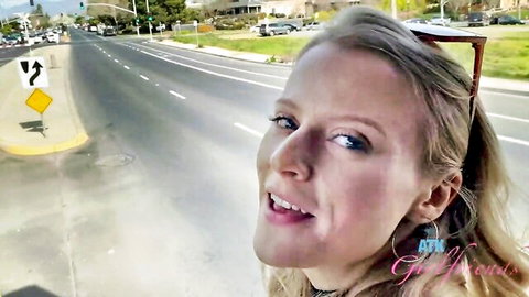 Blonde Paris White smiling in car, teasing tight ass adventure with ATK Girlfriends