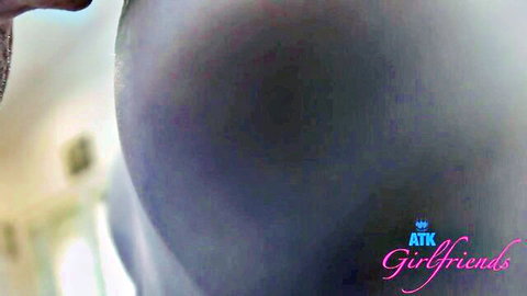 Tanned curvy big ass closeup from behind in POV with juicy cheeks visible