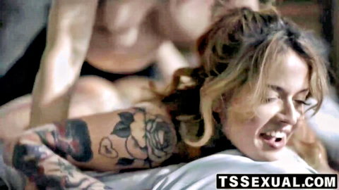 Vanessa Vega tattooed blonde in doggy style with trans partner Lucy Hart