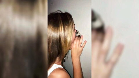 Amateur blonde girlfriend in homemade blowjob and handjob scene
