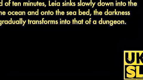Leia sinking slowly into dark ocean sea bed dungeon scene text overlay