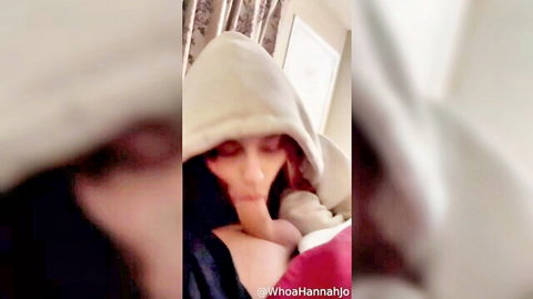 Hannah Jones in hoodie with mouth full of cum closeup