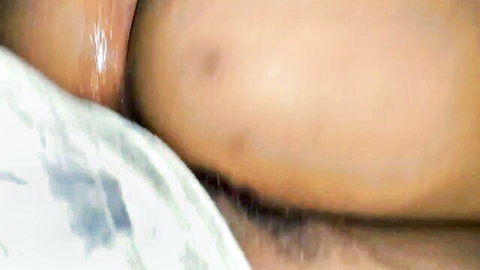 Ebony close-up creampie, cum dripping from dark pussy lips