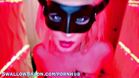 Jessie Saint topless in black mask, sexy Halloween look at Swallow Salon