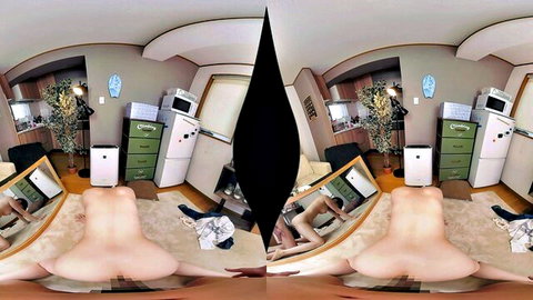 VR nude Asian woman bent over in kitchen, explicit rear view
