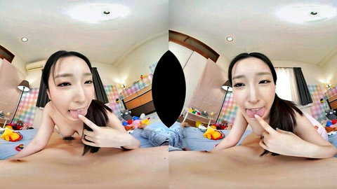 Asian slim babe topless teasing in VR solo scene