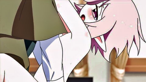 Busty hentai catgirl maid licks massive black cock with cum dripping on huge white tits