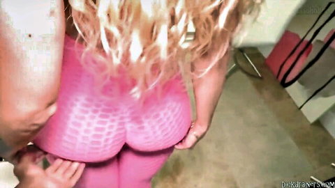Alexis Andrews in pink leggings, big ass from behind with hands groping