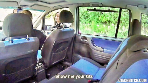 Amateur blonde in car teased to show tits, unexpected creampie scene