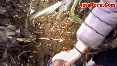 Amateur outdoor handjob in cornfield with visible cumshot