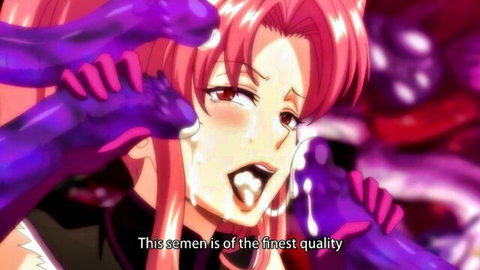 Pink-haired anime hentai girl with tentacles groping her and cum on face