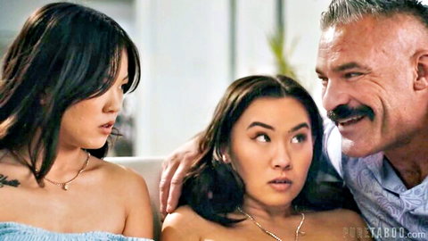 Charles Dera with two young Asian women in steamy threesome setup