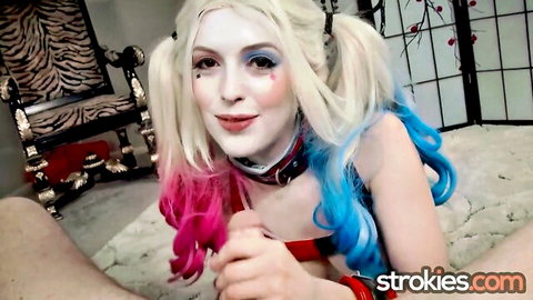 Emilia Song as sexy Harley Quinn in hot handjob cosplay