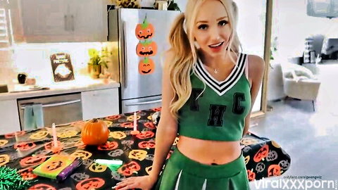 Gwen Gwiz as blonde cheerleader in sexy Halloween outfit