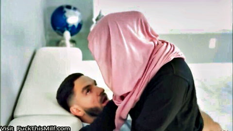 Carmela Clutch in pink hijab giving intense blowjob to man
