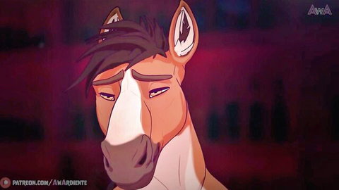 Sad anthropomorphic cartoon horse furry with closed eyes and emotional expression