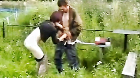 Amateur couple outdoor doggy style sex in woods