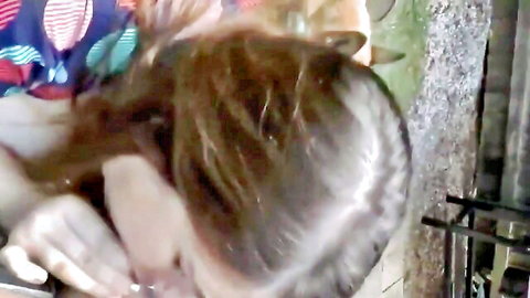 BBW with braided brown hair in colorful top during intimate fun