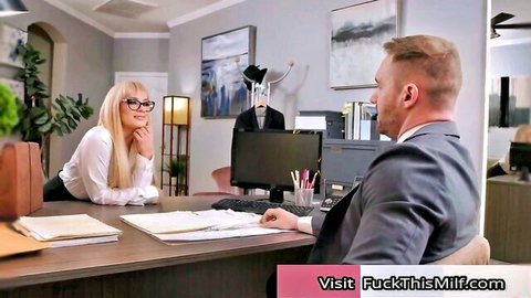 Jessica Ryan blonde MILF in sexy office scene with glasses