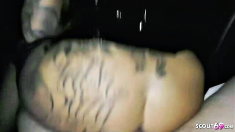 Mia Blow's tattooed big ass dripping cum in German gangbang