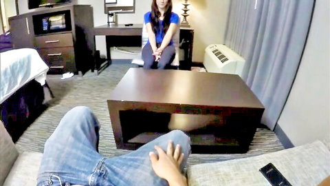 Small-tit MILF teases in stranger hotel encounter before wild masturbation