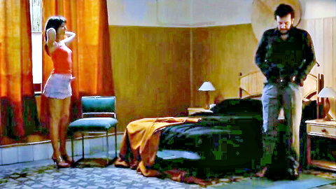 Cuca Escribano in mini skirt seducing man in bedroom, The Rough Winds (2006)
