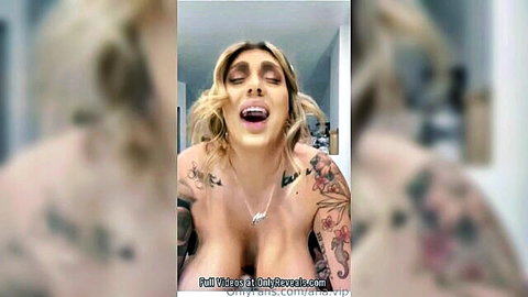 Blonde BBW OnlyFans model with big tits and tattoos in cowgirl and facial scene