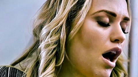 Mia Malkova blonde bombshell giving intense blowjob close-up