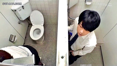 Japanese librarian teases premature M-man with edging blowjob in stall