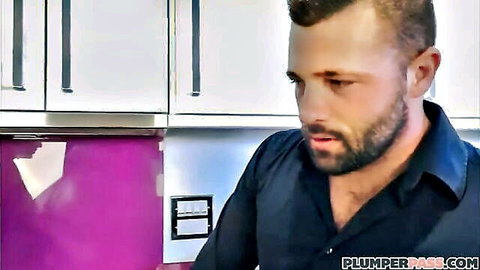Maria Bose Spanish plumper as sexy maid with man in kitchen