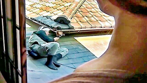Japanese father-in-law and daughter-in-law rooftop encounter