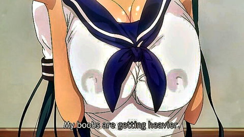 Anime schoolgirl with massive heaving breasts in tight sailor uniform
