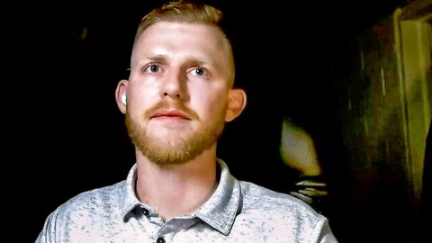 Handsome young bearded ginger guy in casual shirt, amateur gay tease
