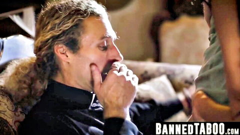 Michael Vegas as reluctant priest tempted by Mona Azar in close intimate moment