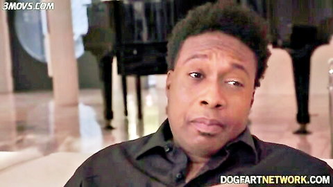 Handsome black stud with intense gaze in dark shirt, Dogfart Network BBC performer