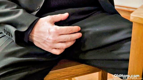 Cindy Shine fucked by older man in uniform, closeup hand on crotch