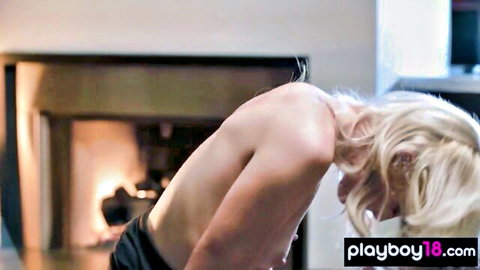 Classy blonde Zoey Paige topless, arched back bending over seductively